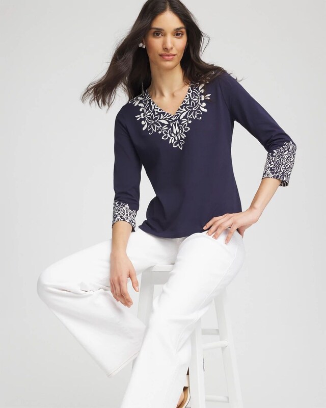 Chic Scroll 3/4 Sleeve Perfect Tee - image 2
